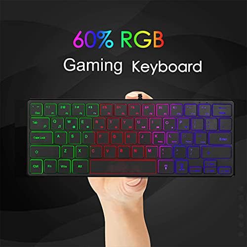 Teclado de jogos mecânicos, Mingsheng USB com fio 60% teclado compacto 64 Chaves Pequeno Office de jogos portáteis MUTE RGB LIMENTO MECÂNICO LIGADO para jogadores de PC