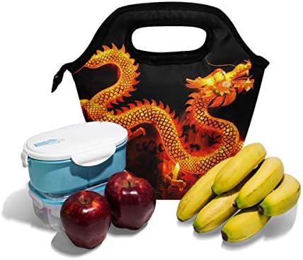 Lancheira de lancheira ALAZA Caixa de almoço congelável para crianças meninas meninas e homens, dragão chinês Cooler portátil Zipper bolsa para piquenique para o trabalho