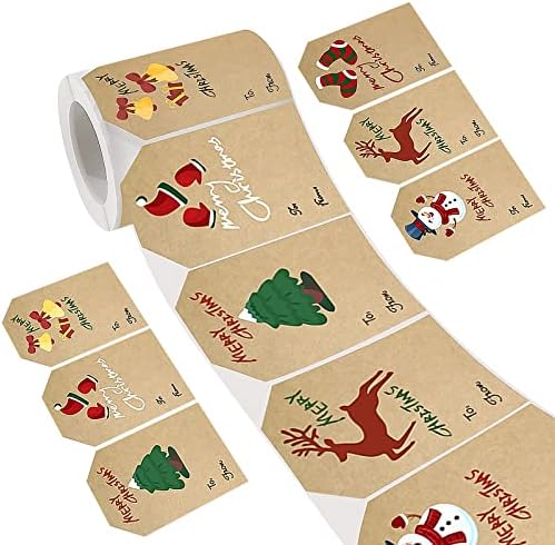 250 PCs Tags de presente de natal de natal adesivo auto adesivo Presente adesivos, para casamento de aniversário tags de etiqueta de natal para presentes em embrulho decorações de papel