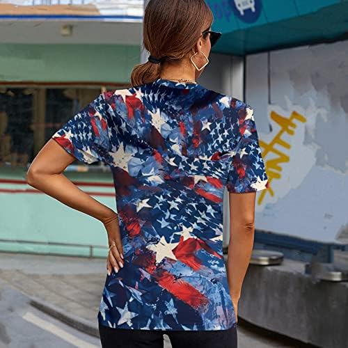 Camisetas patrióticas femininas TIRSTENCIA DE INDEPENDÊNCIA ESTRELA DE ESTRELA DE VERMEIRA VERMELHO CASUAL CASUAL DE MANUS