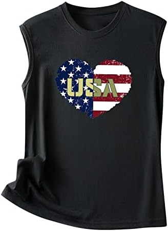 4 de julho Tampas de camisa para mulheres sem mangas o pescoço camiseta dos EUA faixas listras de gravata túmulos patrióticos