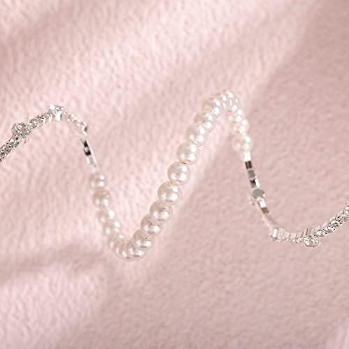 Xerling Dainty Crystal Multi -Row Bracelets Faux Pearl Bracelets for Women Rhinestones Hand Chain Jewelry Pulsel