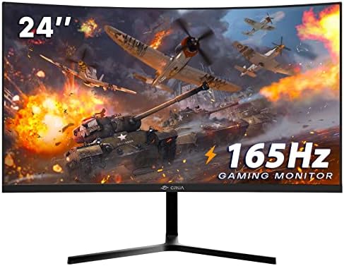 Crua 24 polegadas 144Hz/165Hz Curved Gaming Monitor, monitor de computador sem moldura FHD 1080p, suporta AMD FreeSync Low Motion