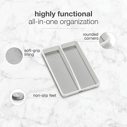 Bandeja de utensílios de plástico para gavetas de Madesmart Mini de 2 compartimentos para gavetas, organizador de gavetas de bandeja de armazenamento multiuso, branco
