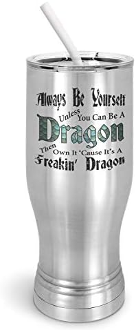 Pixidoodle Be A Freakin Dragon - Dragon Scales Dragon Tumbler com lidra deslizante resistente a derramamentos e palha de silicone