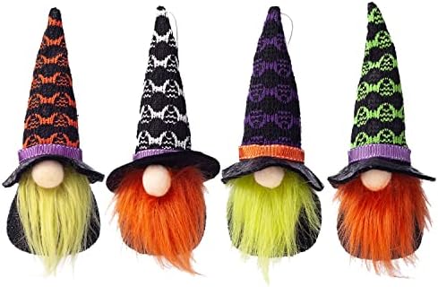 Gmoegeft Halloween Gnomos 7 Luzes de mudança de cor, Tomtes suecos Gnomos de bruxa Decoração de férias - Conjunto de 4