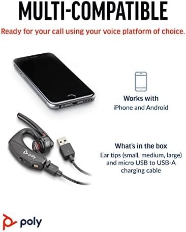 Poly Voyager 5200 fone de ouvido sem fio - fone de ouvido Bluetooth de orelha única com microfone de cancelamento