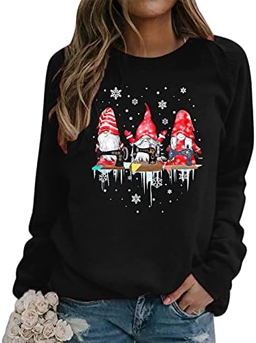 Camisas de Christmas Gnome para mulheres PLUS TAMANHA CREWNOVER SNOWSFLAKE Snowflake Graphic Holiday Holiday Fall Tops Sortos