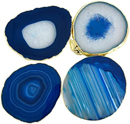 Nuoditos azul 3,5-4 Coasters de ágata Conjunto de 4, montanhas-russas geode, montanhas-russas de ágata, montanhas-russas de longa