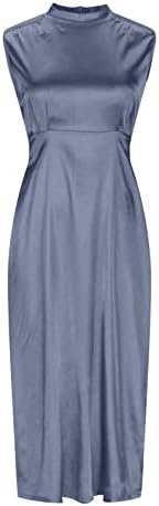 Vestidos de verão lmdudan para mulheres 2023 Alto pescoço com mangas de vestido longo