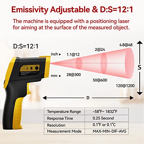 Termômetro infravermelho de Wintall -58 ° F ~ 1832 ° F, pistola de temperatura para cozinhar, ferramenta de superfície