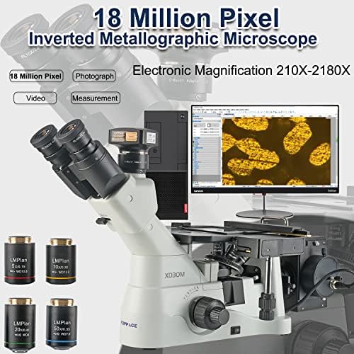 Koppace 174x-1740x Microscópio metalúrgico invertido trinocular de 18 milhões de pixels USB3.0 Câmera
