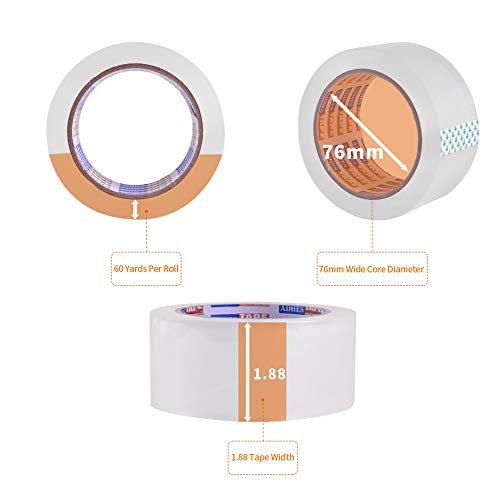 Ades Fita de fita de fita adesiva Fita de embalagem para mover caixas pesadas, 55m por rolo de 1,88 polegada de largura, 2,7mil