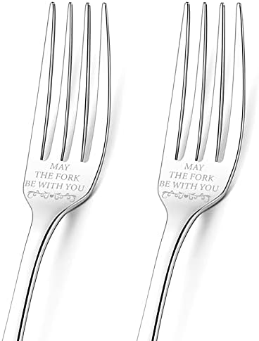 GLOBLELAND 2PCS pode o garfo estar com você gravado garfo com caixa de presente Forks de mesa de aço inoxidável Forks for Friends Families Festival Wedding, 8 polegadas