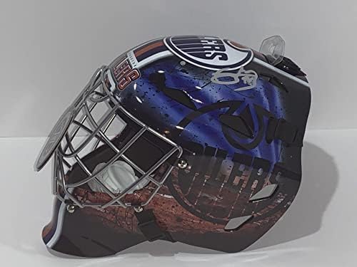 Stuart Skinner assinou o Edmonton Oilers de tamanho juvenil em tamanho jovem, prova de capacete - capacetes e máscaras autografadas da NHL