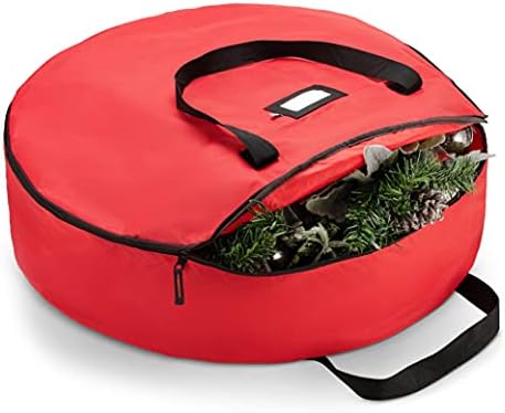 Zober Premium Christmas Wreath Storage Bag 24 ” - Contêiner de armazenamento com zíper duplo e alças duráveis, proteger grinaldas artificiais - bolsa de natal de férias feita de 600d oxford à prova de lágrimas