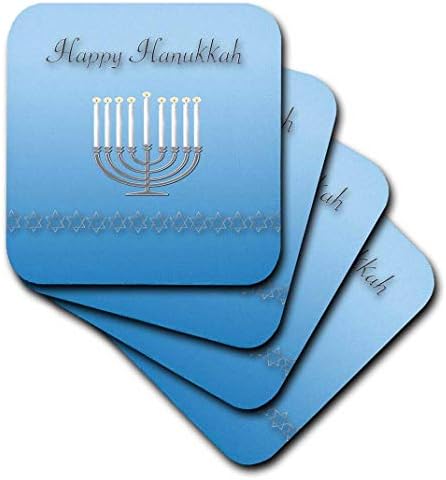 3drose cst_167381_1 feliz hanukkah, estrelas de David e Menorah Soft Coasters, conjunto de 4
