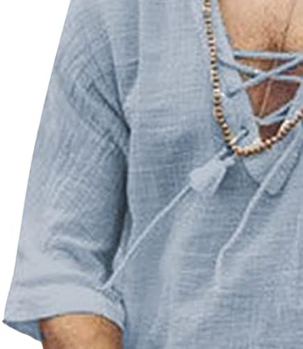 Maiyifu-gj masculino de linho de algodão casual com moda de moda com manga curta Camisas de praia V camiseta hippie