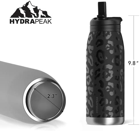 Hydrapeak Artisan 32oz garrafas de água isoladas com tampas de palha | À prova de vazamentos e a vácuo, garrafas de água em aço inoxidável com paredes duplas, com designs chiques e elegantes