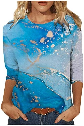 3/4 camisas de manga para mulheres de verão tampas casuais no pescoço redondo pulôver solto blusas macias confortáveis