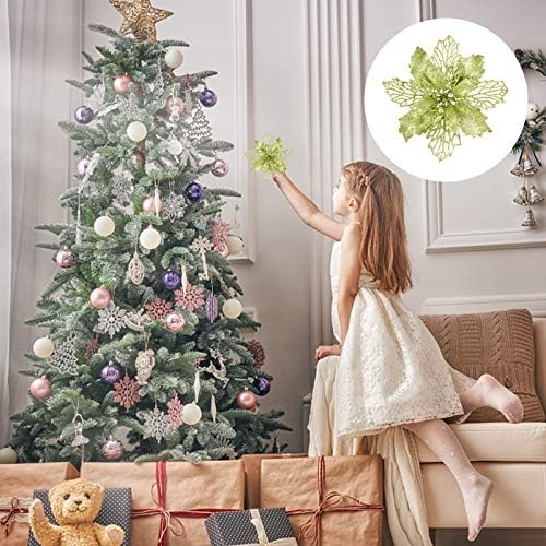 Árvore de Natal branca Kesyoo 1 conjunto 12pcs Árvores de Natal decors glitter poinsettia flores ocas flores falsas ornamentos