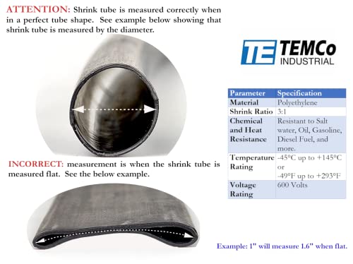 TEMCO 1-3/16 Tubo de encolhimento de calor marinho 3: 1 cola adesiva revestida de 4 pés preto