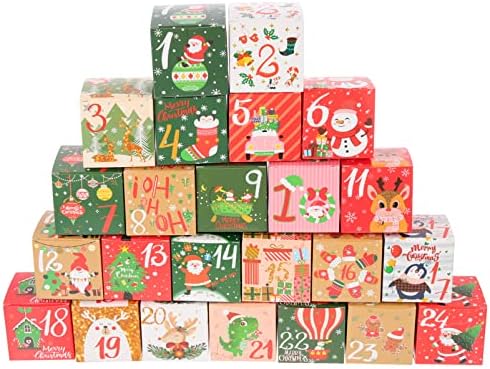 IPETBOOM FAVORES DE CASAMENTO 24PCS Caixa de calendário de advento de Natal 24 dias Countdown Caixa de doces Caixas de doces