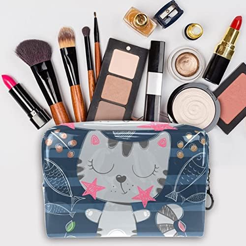 Tbouobt Bolsa cosmética para mulheres, bolsas de maquiagem Bolsa de higiene pessoal espaçosa Gift, desenho de desenho animado Peixe de gato de animal