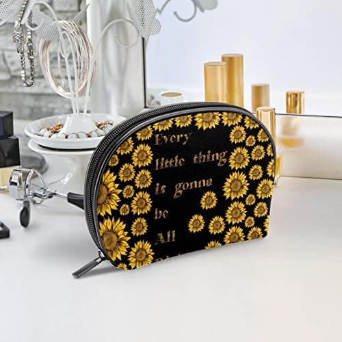 Bolsas de cosméticos para mulheres, bolsas Bolsas Bolsa de maquiagem de maquiagem Bolsa de maquiagem Girls, Girassol Floral Palavras motivacionais Cada pequena coisa vai ficar bem