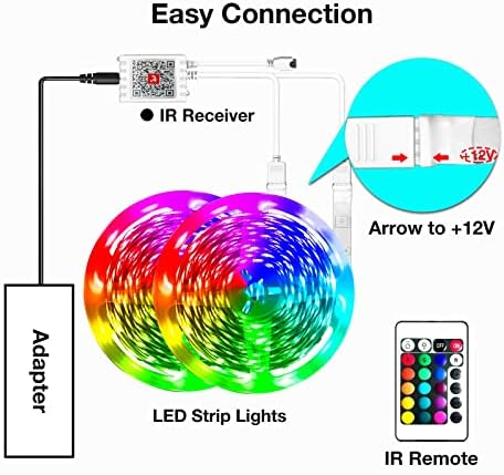 Luzes de tira de LED inteligentes de 100 pés de 100 pés para quarto, som de cores ativadas com Alexa e Google, Music Sync RGB