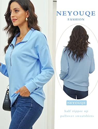 Neyouqe Womens outono de inverno Fashion Sweothirts Quarter zip up pullover pólo moletom feminino casual tampes da moda