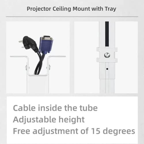 Montagem do teto do projetor com bandeja para câmera do projetor, montagem de projetor de aço carbono para conferências comerciais-ângulo de ângulo ajustável-33lbs Capacidade de carga no tubo roteamento de cabos, montagem no teto da parede