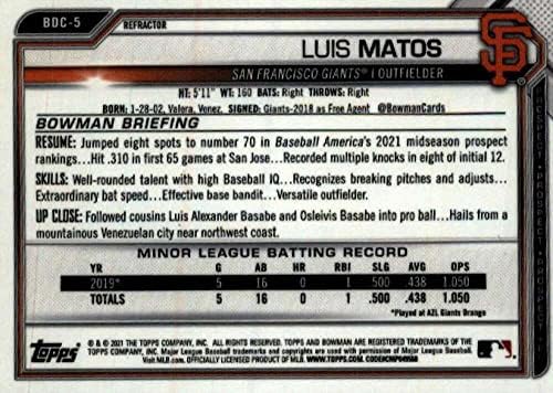 2021 Bowman Chrome Draft Refractor BDC-5 LUIS MATOS RC ROOKIE SAN FRANCISCO GIANTS MLB BASEBAL