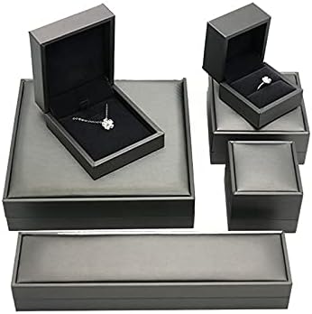 RJ Displays- 4 Pack Pack Premium Couather Jewelry Collow Bracelet Watch Watch Pen Letter Caixas de presente Caixa de presente de couro cinza com interior de veludo preto macio