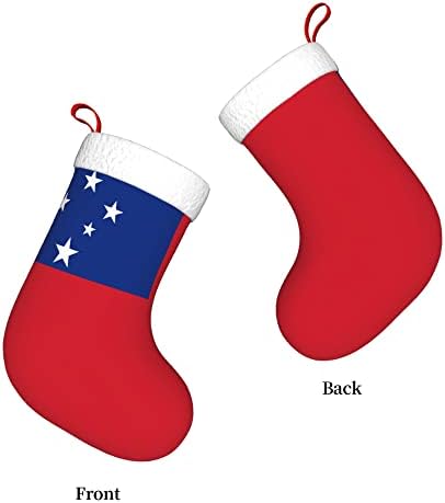 Qg zzx meias de Natal com punho de pelúcia de pelúcia branca bandeira samoana meias de natal decorações de Natal meia