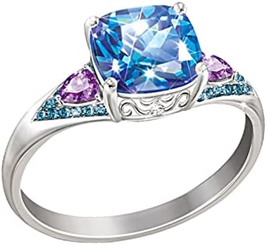 2023 Novo anel de diamante brilhante anel quadrado de joias de joias de pedra azul anel engajado para mulheres Tamanho do