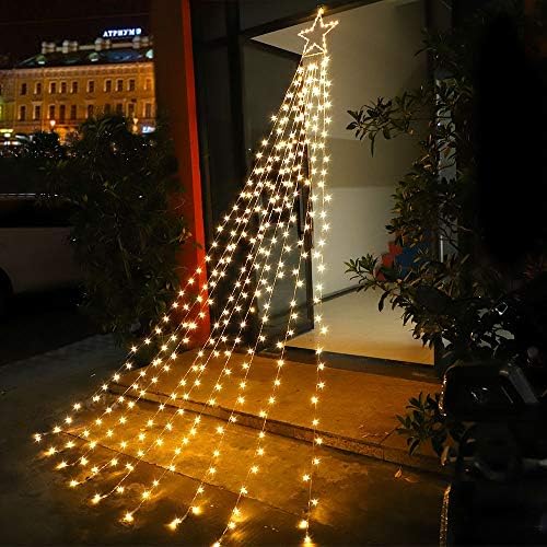 Decorações de Natal Suntian Luzes de estrelas ao ar livre, 320 luzes de árvore de Natal LED, luzes de corda de 16,4 pés 8 modos de memória com 16 '' de estrela iluminada para o ano novo de Natal,