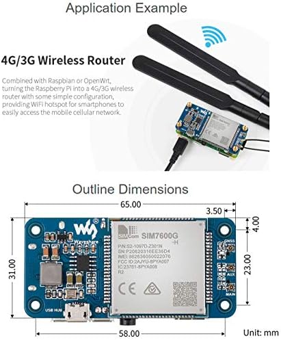 Módulo SIM7600G-H 4G HAT para Raspberry Pi e PC, suporta LTE CAT-4 4G 3G 2G Comunicação e posicionamento de GNSS, banda global, até