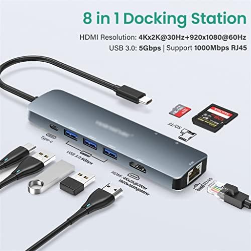 Liruxun tipo C Hub USB C Hub 8 em 1 4k PD 60W SD/TF RJ45 Adaptador USB C Estação de Dock Splitter Ethernet