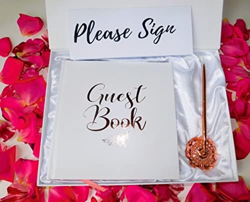 Yem Wedding Witchingbook com caneta. O livro de convidados de casamento com bordas douradas de ouro rosa vem com caneta de metal de ouro rosa e caneta. Tampa dura com 32 páginas forradas brancas grossas.