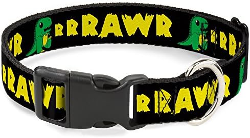 Colar de clipe de plástico de fivela - rrrawr dinossauro preto/verde/amarelo - 1/2 de largura - se encaixa no pescoço de 8-12 -