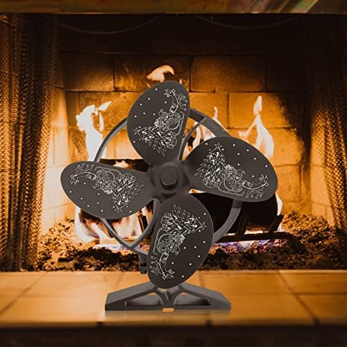 Veemoon Metal Fan Metal Christmas Calor fogão Fan: Fan Suplement Blades Black With Santa Design Design Christmas Fire 4 Blades Fan com ferramenta de instalação Fan Supplies Stove Fan