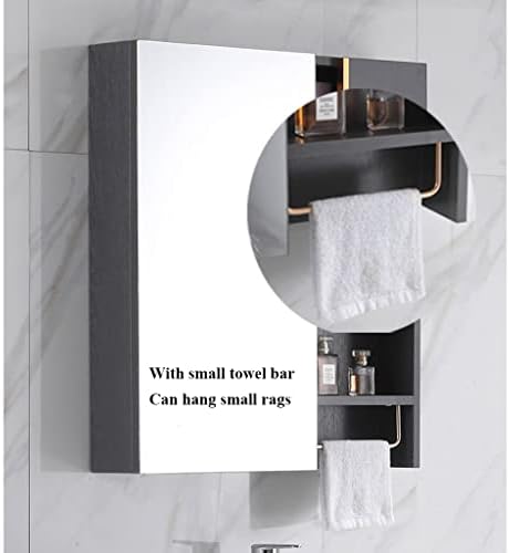 Nizame 2 portas Armário de espelho de banheiro, dobradiça silenciosa de aço inoxidável, com barra de toalha pequena e prateleira aberta, armário de armazenamento de banheiro montado na parede