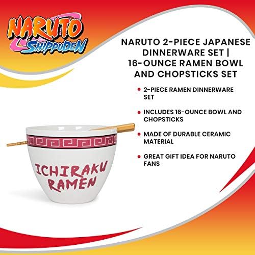 Apenas Funky Naruto Ichiraku Ramen Japanese Ceramic Dish Conjunto | Conjunto de tigela de ramen de 16 onças e pauzinhos