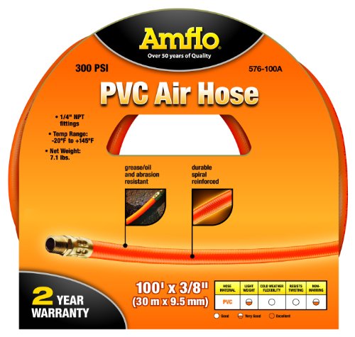 AMFLO 576-100A Orange 300 PSI PVC Mangueira de ar 3/8 x 100 'com acessórios finais de 1/4 de MNPT