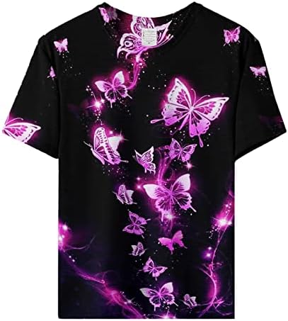 Mulher camiseta feminina diariamente borboletas estampas o pescoço de pescoço de manga curta camiseta de pescoço de malha de algodão