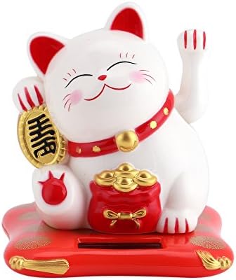FORTUNE LUCKY CAT, gato sorridente acenando com energia solar, gato de boa sorte, gato chinês fofo, para exibição de escritório em casa, decoração de carro, decoração de feng shui, presente