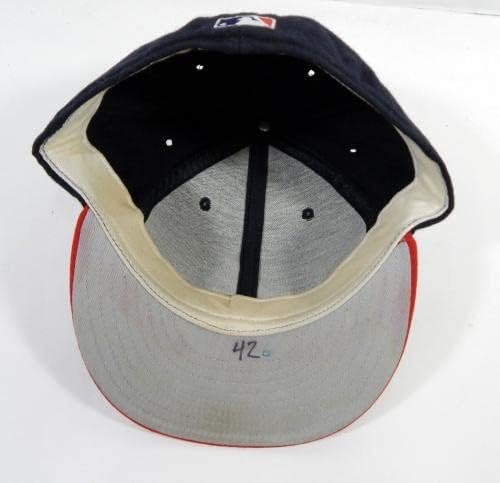 1997 Atlanta Braves Ned Yost 42 Game usado Navy Hat 7.375 DP22846 - Chapéus MLB usados ​​para jogo MLB