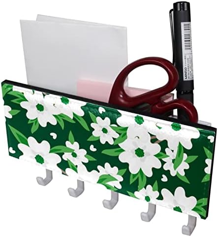 White Dogwood Flor Green Folhas Padrão Organizador de Rack com 5 ganchos Parede Banheiro da cozinha Rack de prateleira prateleira