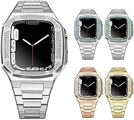 FKIMKF Luxury Edition 316L Caixa de aço inoxidável com banda Diamond+para Apple Watch Series 7 6 5 4 41mm 44mm 45mm